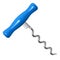 Simple manual corkscrew with blue plastic handle, for opening wine bottles