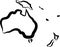 Simple map of Australia and Oceania. Australia map outline. Rough sketch of Australia map on white. Vector illustration.