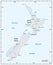 Simple map of New Zealand with degrees of longitude and latitude