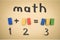 Simple math addition on aged paper for kids