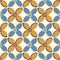 Simple medieval style stylized flowers vector pattern background. Hand drawn gold ochre blue floral motifs on light