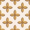 Simple medieval style stylized flowers vector pattern background. Hand drawn gold ochre floral motifs on light backdrop