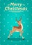 Simple Merry Christmas greeting card  with cute xmas baby deer. Print standart A5.