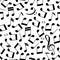 Simple messy black and white music notes with treble and bass clefs, seamless pattern, vector