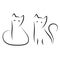 Simple and minimal cat ink drawing. Two sitting cats in traditional Japanese Zen art style. Cute vector illustration.