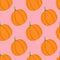 Simple minimalism food pumpkin seamless pattern. Pink background with orange vegetable elements
