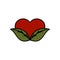 Simple Minimalist Green Leaf with Red Love Heart Symbol Icon Illustration