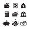 Simple minimalist icon set basic element of banking, financial and investment activities