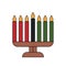 Simple minimalist outline with color icon of Kwanzaa kinara - candle holder menorah with seven candles. Vector