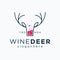 Simple Minimalist Wine head Deer logo line art monoline design. Beer Emblem With Deer horn logo with glass Vector Label Stock