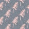 Simple minimalistic botanic seamless pattern with branches. Pink contoured elements on pale navy blue dotted background