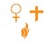 Simple, minimalistic orange cross icons isolated