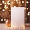 Simple mockup, invitation, white mockup, White vibrant background, with brown string, bokeh lights