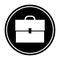 Simple, monochrome, circular white suitcase/briefcase silhouette icon