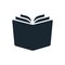 Simple open book vector icon. Single color design element isolated on white. Learning, literacy, school, reading, education, stud