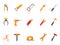 Simple orange color hand tool icons set