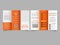 A simple orange trifold brochure with line icons in the design