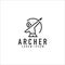 Simple outline archery logo design, archer logo, clean and minimalist logo, sports logo vector template