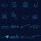 Simple outline blue fishing icons set eps10