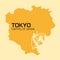 Simple outline map of the Japanese capital Tokyo