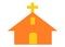 A simple outline shape of a church with a crucifix cross at the rooftop white backdrop