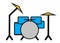 A simple outline shape of a drum set musical instrument white backdrop