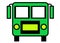 A simple outline shape of the front view of a bright green bus white backdrop