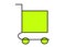 A simple outline shape of a luminous bright green shopping trolley white backdrop