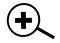 A simple outline shape of a magnifying glass with the zooming in plus symbol all in bold black white backdrop