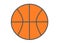 A simple outline silhouette shape of an orange basketball white backdrop