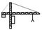 A simple outline symbol shape of a tower crane installation used at construction sites white backdrop
