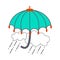 Simple outlined and linear umbrellawith rainy clouds