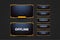 Simple overlay decoration with yellow color borders and buttons. Online gamer screen interface design on a dark background.