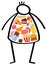 Simple overweight stick figure man, body filled with unhealthy foods, junk food, snacks, hamburger, pizza, chocolate and beer