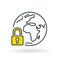 Simple planet icon with yellow secure lock sign