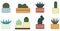 Simple plants with leaves in pots. Houseplants icon set