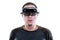 Simple portrait of young asian men experiences Mixed reality with HoloLens 1 or vr glasses isolated on white background