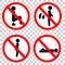 Simple prohibition sign, do not poop pee and sleep at transparent effect background