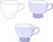 Simple purple blue cup mug vector illustration. Coloring paper,