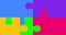 Simple puzzle animation on green background. the four pieces of the puzzle come together and then diverge