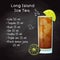 Simple recipe for an alcoholic cocktail Long Island Ice Tea. Drawing chalk on a blackboard. Vector