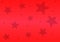 Simple red background with scattered stars and round dots.