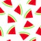 Simple red sweet watermelon slices on white seamless pattern, vector