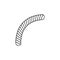 Simple rounded edge part of twisted rope, black and white line illustration of string curve of short cord piece