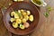 Simple salad with young potatoes with mustard-lime sauce