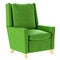 Simple scandinavian style green armchair with wooden legs. Soft furniture. 3d render