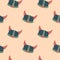 Simple seamless minimalistic pattern with viking helmets silhouettes. Light pink pastel background. Battle backdrop