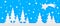Simple seamless paper cut winter vector landscape with trees, a comet and falling snowflakes on blue background