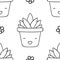 Simple seamless pattern, black and white cute kawaii hand drawn aloe doodles, coloring pages