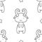 Simple seamless pattern, black and white cute kawaii hand drawn monster doodles, coloring pages